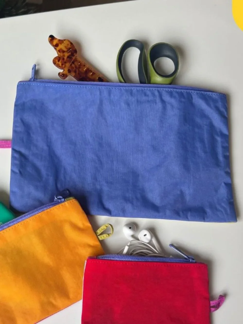 NWOT Baggu Flat Pouch Large - Lemongrass & Pansy Blue (Vacation Colorblock)